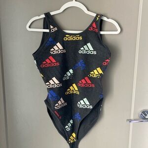 adidas Black One-Piece Swimsuit with Multicolor Logos